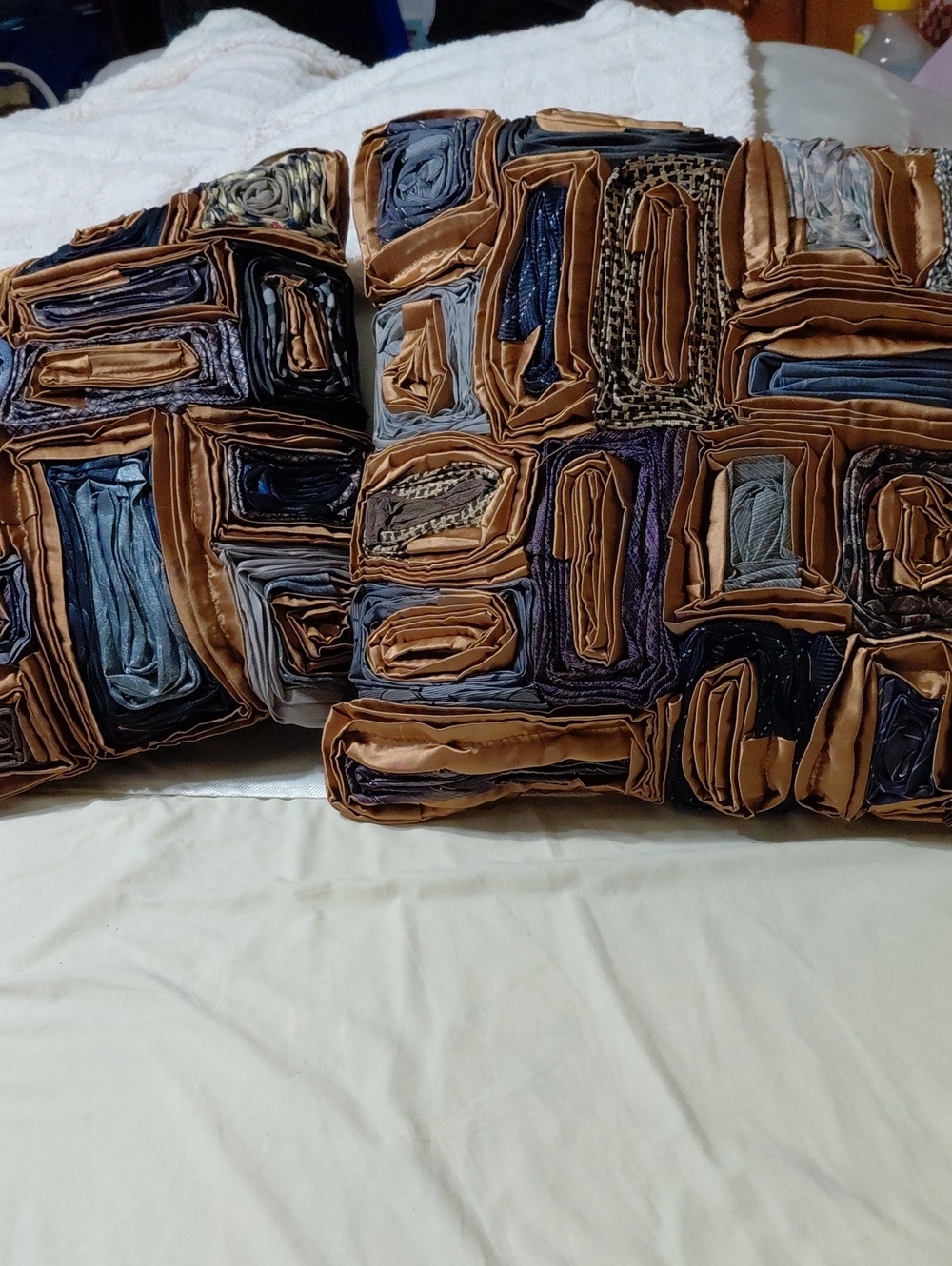 Textured Brown and Blue Geometric Accent Pillow Pair